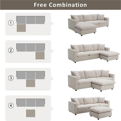 100.4x64.6" Modern Sectional Sofa,L-shaped Couch Set with 2 Free pillows,4-seat Polyester Fabric Couch Set with Convertible Ottoman for Living Room, Apartment, Office,4 Colors