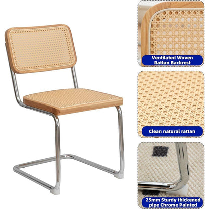 Dining Chairs Set of 2, Velvet Rattan Side Accent Chairs with Chrome Legs, Modern Mid Century Breuer Designed Chairs, Upholstered Dining Living Room Kitchen Chairs