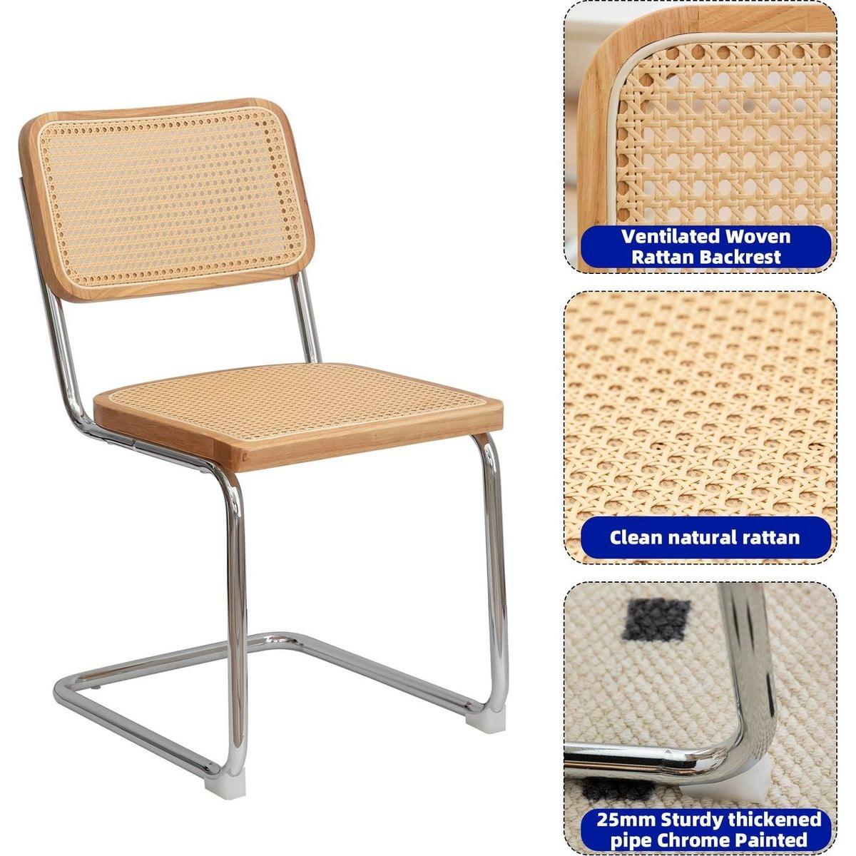 Dining Chairs Set of 2, Velvet Rattan Side Accent Chairs with Chrome Legs, Modern Mid Century Breuer Designed Chairs, Upholstered Dining Living Room Kitchen Chairs