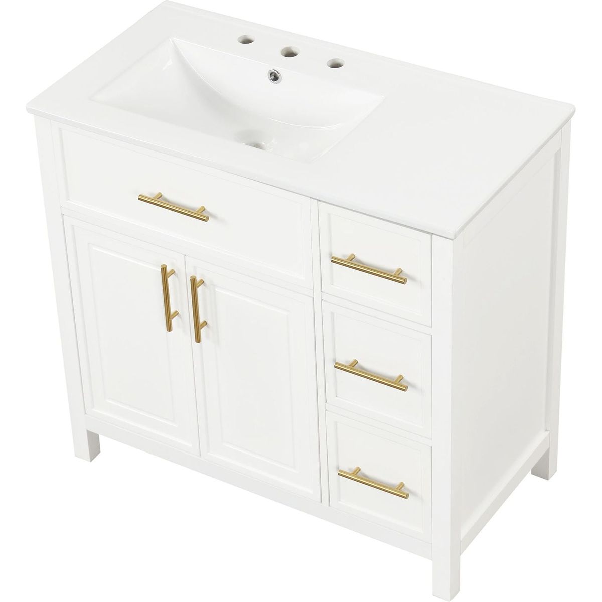 36" Bathroom Vanity with Sink Top, Bathroom Vanity Cabinet with Two Doors and Three Drawers, Solid Wood, MDF Boards, One Package, Off White