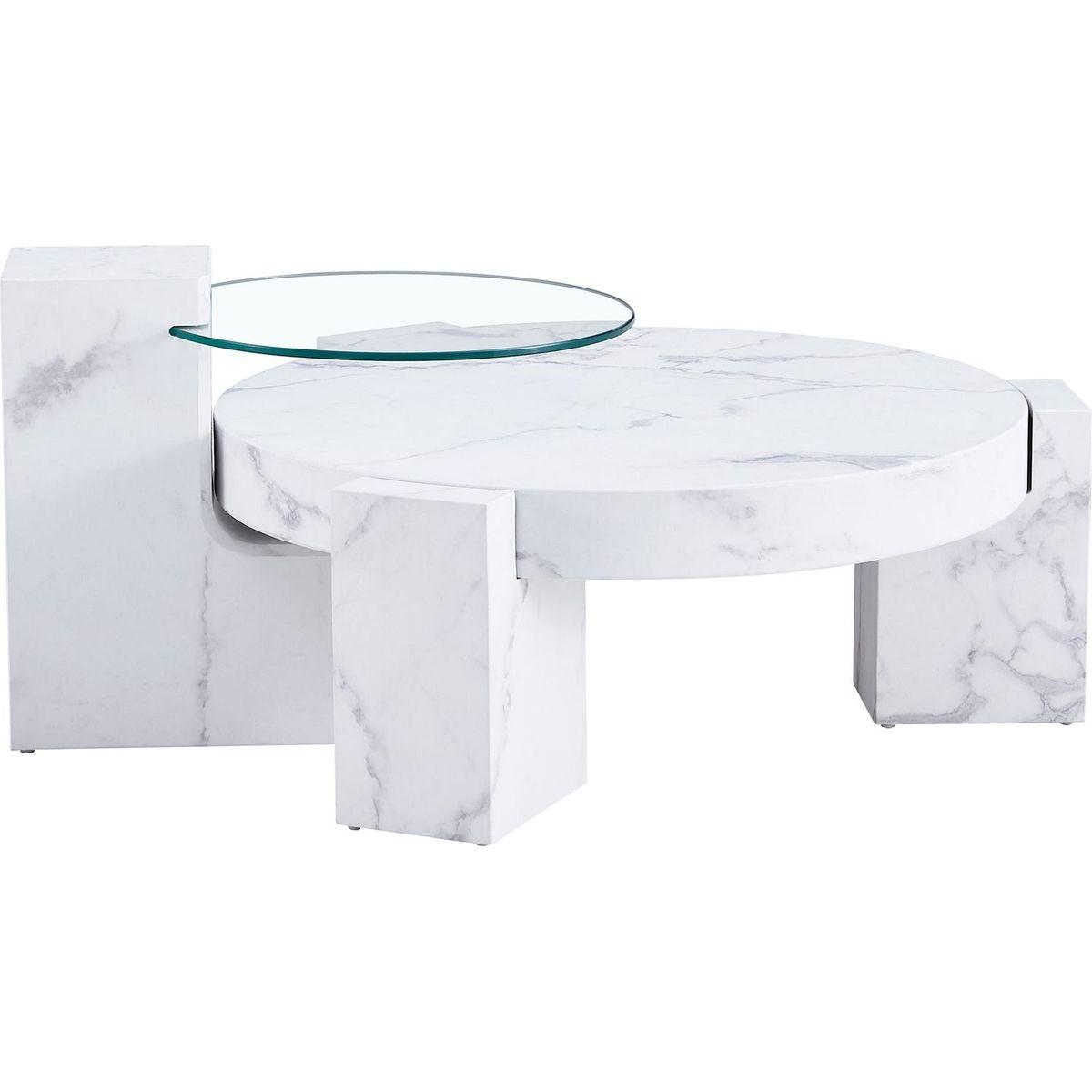 A modern, fashionable, and durable marble textured MDF coffee table with a side table. Match with multiple scenes. Suitable for living room and bedroom.
