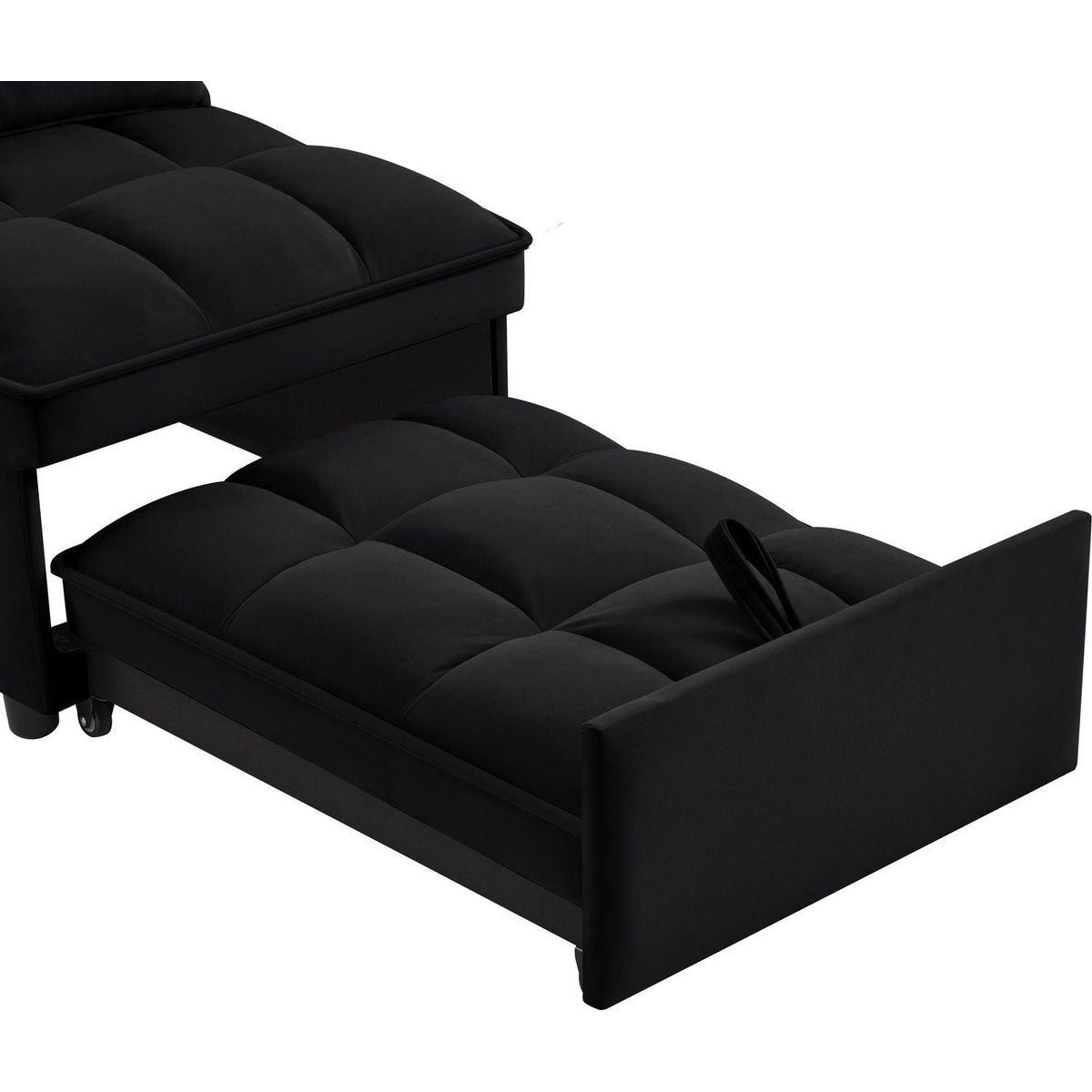 4 in1 Multi-Function Single Sofa Bed with Storage Pockets,Tufted Single Pull-out Sofa Bed with Adjustable Backrest and Pillows, Convertible Chaise Lounge,Black