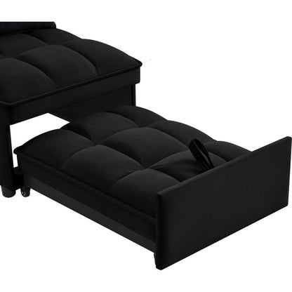 4 in1 Multi-Function Single Sofa Bed with Storage Pockets,Tufted Single Pull-out Sofa Bed with Adjustable Backrest and Pillows, Convertible Chaise Lounge,Black