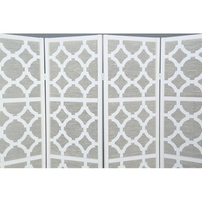 Quarterfoil infused Diamond Design 4-Panel Room Divider, White
