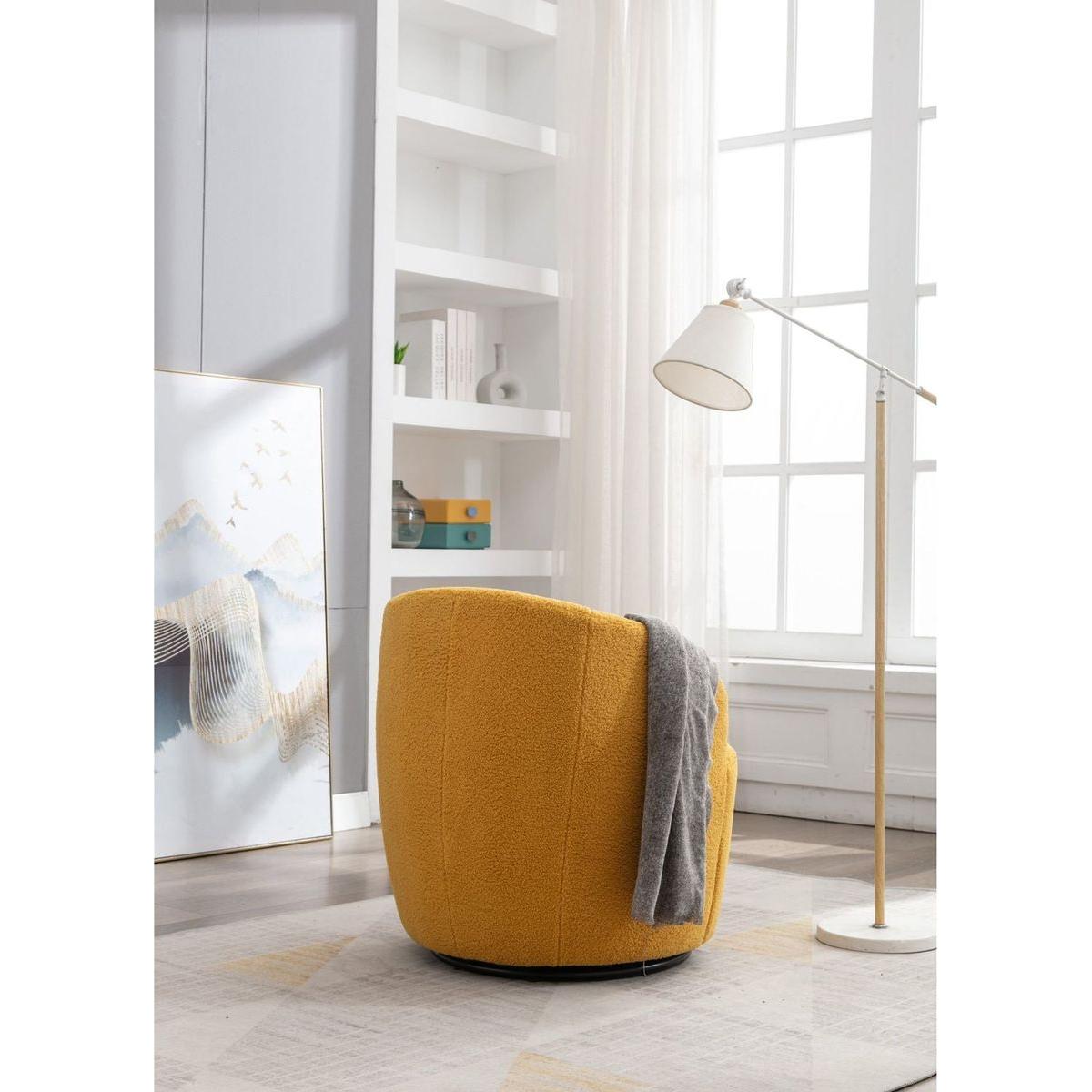 Teddy Fabric Swivel Accent Armchair Barrel Chair With Black Powder Coating Metal Ring,Yellow