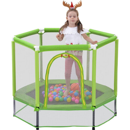 55" Toddlers Trampoline with Safety Enclosure Net and Balls, Indoor Outdoor Mini Trampoline for Kids