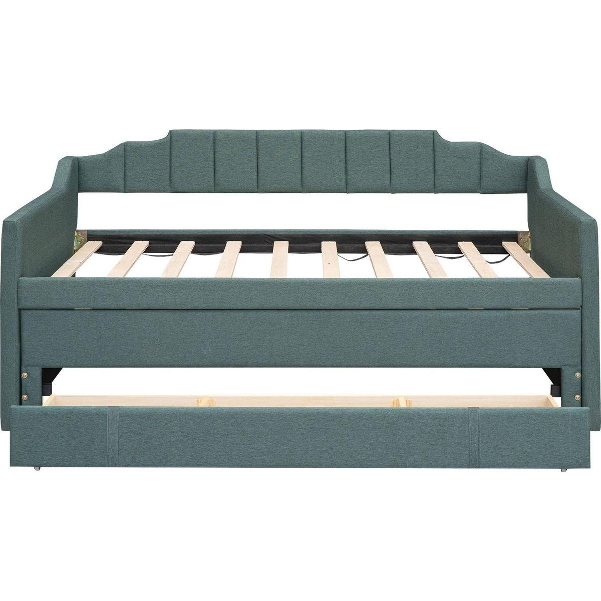 Twin Size Upholstered Daybed with Trundle and Three Drawers,Green