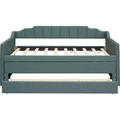 Twin Size Upholstered Daybed with Trundle and Three Drawers,Green