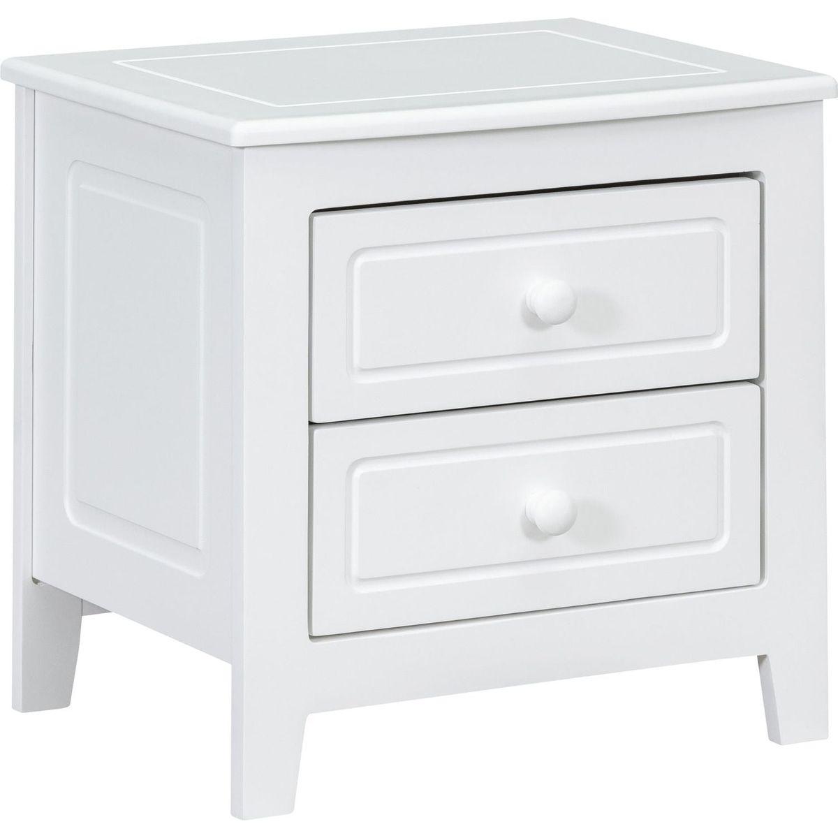 2-Drawer Nightstand for Bedroom, Mid Century Retro Bedside Table with Classic Design,White