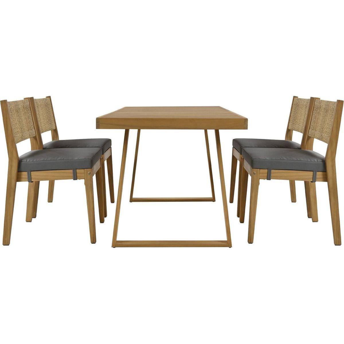Multi-person Outdoor Acacia Wood Dining Table and Chair Set, Thick Cushions, Suitable for Balcony, Vourtyard, and Garden.