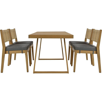 Multi-person Outdoor Acacia Wood Dining Table and Chair Set, Thick Cushions, Suitable for Balcony, Vourtyard, and Garden.