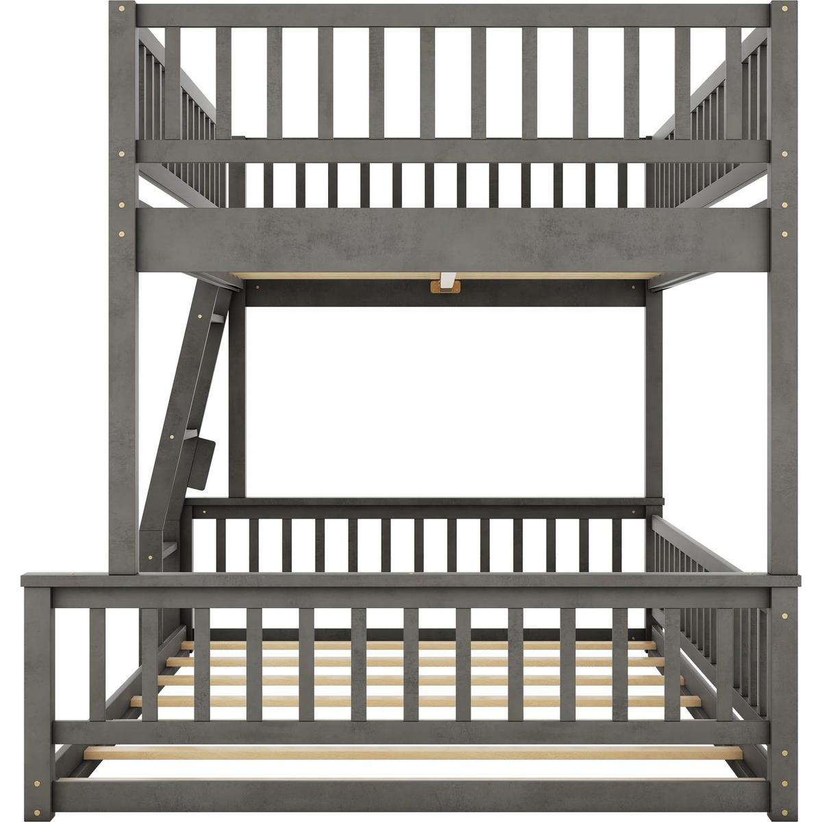 Full XL over Queen Bunk Bed with Ladder and Guardrails, Gray