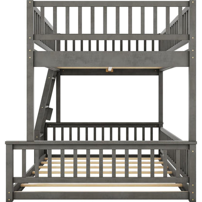 Full XL over Queen Bunk Bed with Ladder and Guardrails, Gray