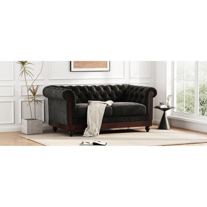 VIVALUX 59.44" Chesterfield Velvet Loveseat Sofa,2-Person Rolled Arm Dutch Plush Upholstered Sofa Couch with Tufted Button for Living Room, Bedroom, Small Places,Black