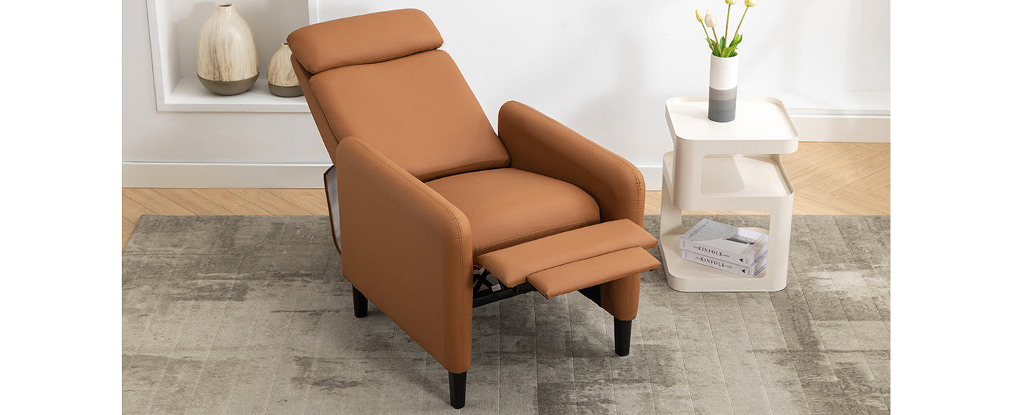 Modern Artistic Color Design Adjustable Recliner Chair PU Leather for Living Room Bedroom Home Theater, Burnt Orange