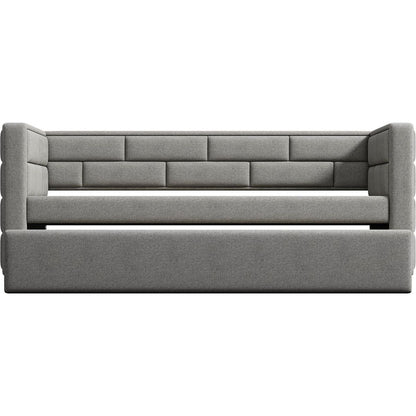 Twin Size Daybed with Trundle, Upholstered Daybed with Padded Back, Gray