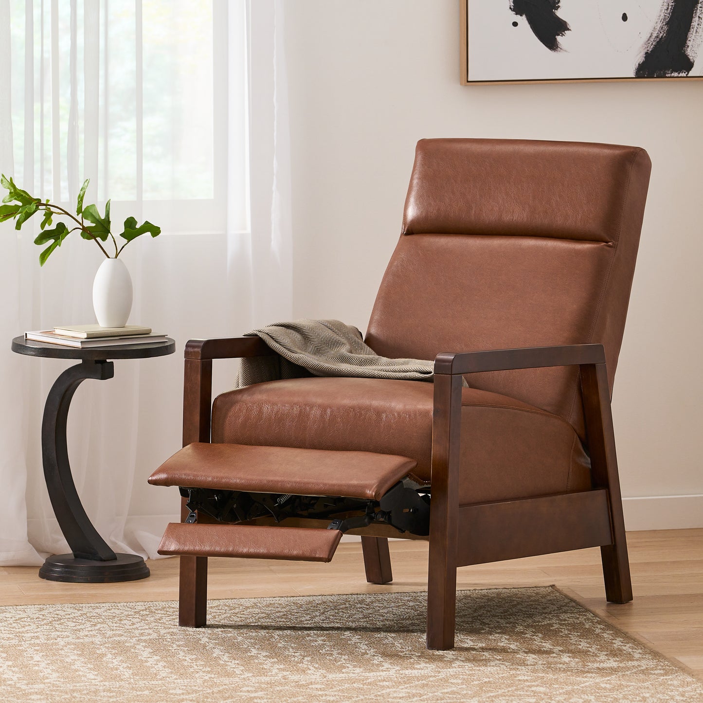 Faux Leather Upholstered Pushback Recliner Light Brown