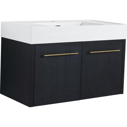 36 Inch Wall-Mounted Bathroom Vanity with Sink, Thick Edged Resin Basin, KD-Package