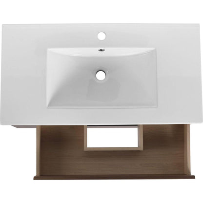 36" Wall Mounting Bathroom Vanity With Ceramic Sink, Soft Close Drawer