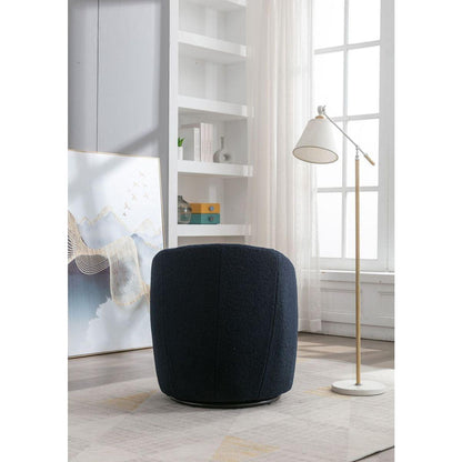 Teddy Fabric Swivel Accent Armchair Barrel Chair With Black Powder Coating Metal Ring,Dark Blue