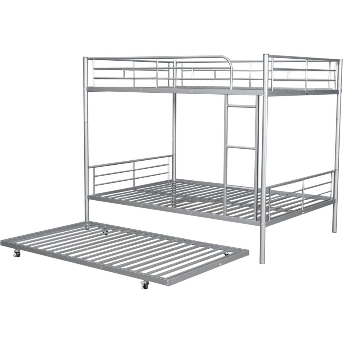 Full Over Full Metal Bunk Bed with Trundle, Silver