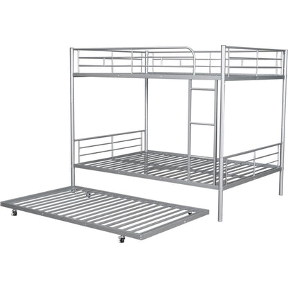 Full Over Full Metal Bunk Bed with Trundle, Silver