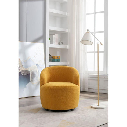 Teddy Fabric Swivel Accent Armchair Barrel Chair With Black Powder Coating Metal Ring,Yellow