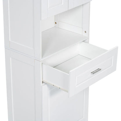 Tall Bathroom Cabinet with Laundry Basket, Large Storage Space Tilt-Out Laundry Hamper and Upper Storage Cabinet, White