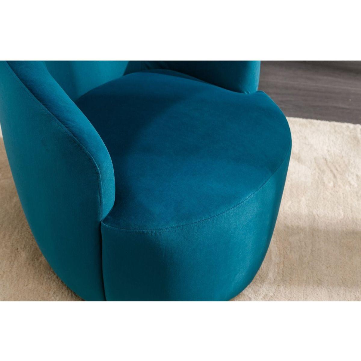 Velvet Fabric Swivel Accent Armchair Barrel Chair With Black Powder Coating Metal Ring,Teal