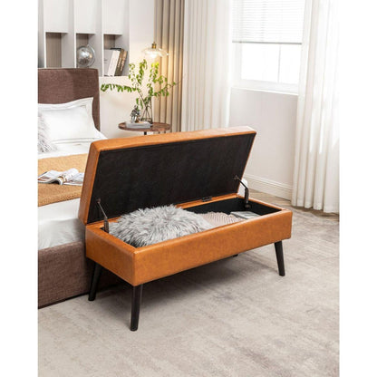 Storage Bench with Storage Bench for Bedroom End of Bed Bench Foot of Bed Bench Entryway Bench Storage Ottoman Bench 43.3" W x 17.7" Brown Leather Bench