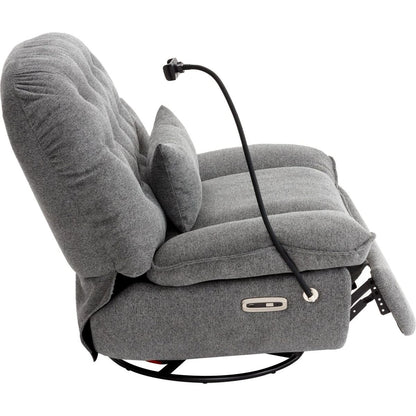 270 Degree Swivel Power Recliner with Voice Control, Bluetooth Music Player,USB Ports, Atmosphere Lamp, Hidden Arm Storage and Mobile Phone Holder for Living Room, Bedroom, Apartment, Grey