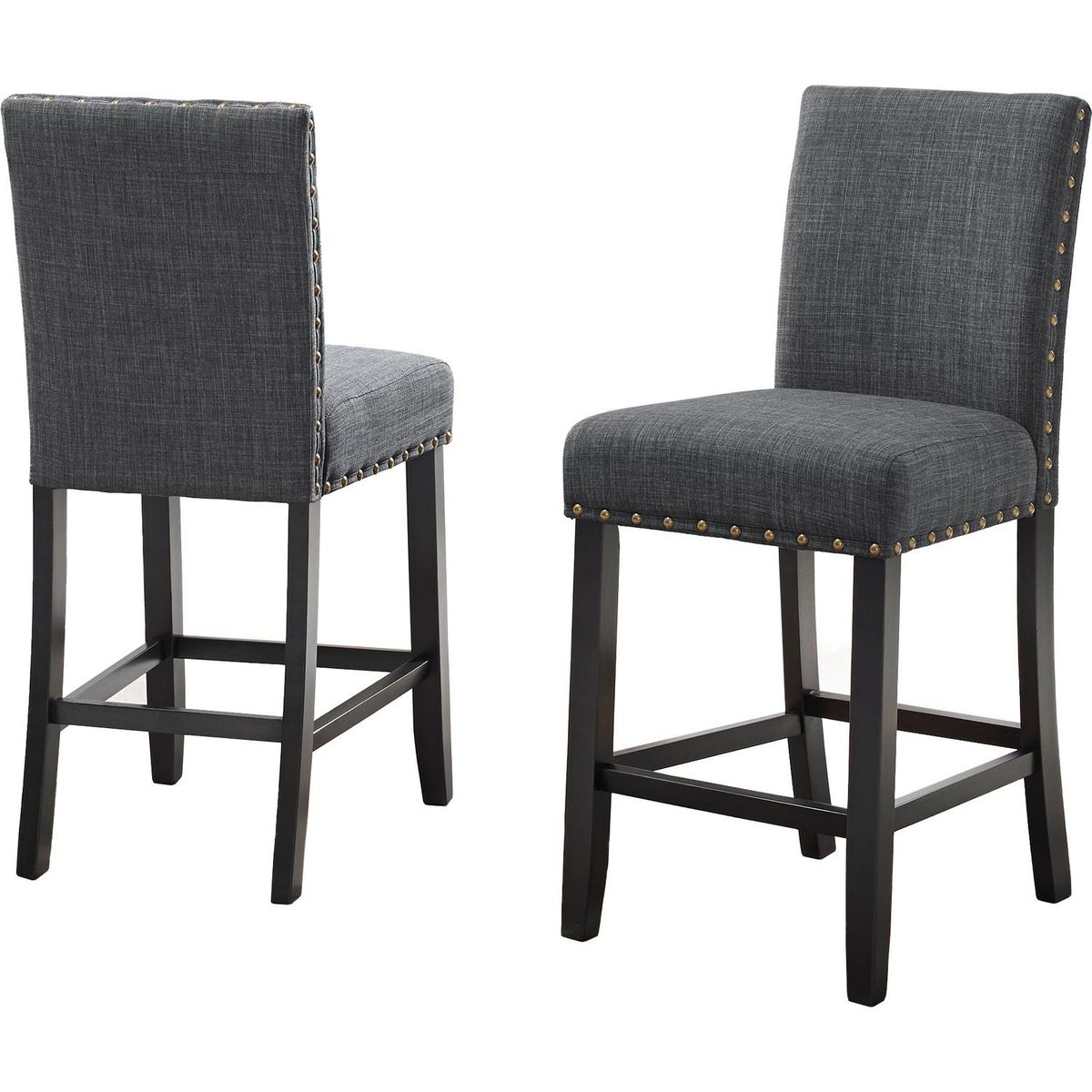 Biony Gray Fabric Counter Height Stools with Nailhead Trim, Set of 2