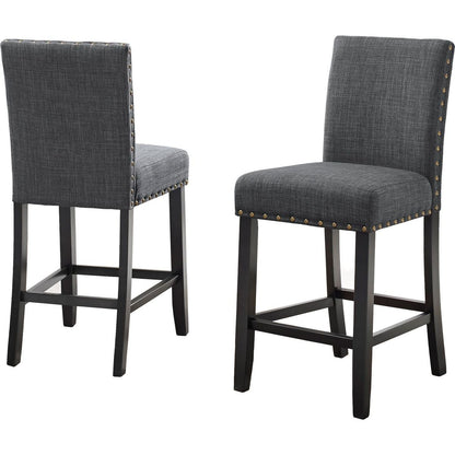 Biony Gray Fabric Counter Height Stools with Nailhead Trim, Set of 2