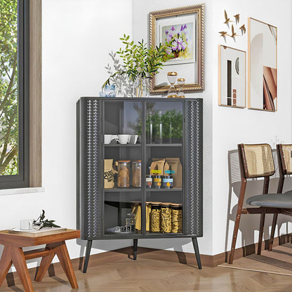Modern 3-Tier Corner Storage Cabinet with Tempered Glass Doors, Removeable Shelves & Metal Frame - Freestanding Space-Saving Organizer for Bathroom, Kitchen, Bedroom, Living Room, or Small Spaces