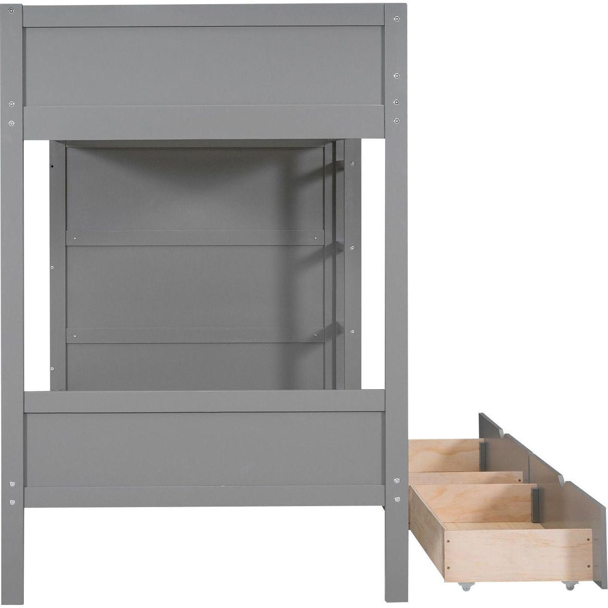 Twin over Twin Bunk Bed With 2 Drawers and Multi-layer Cabinet, Gray