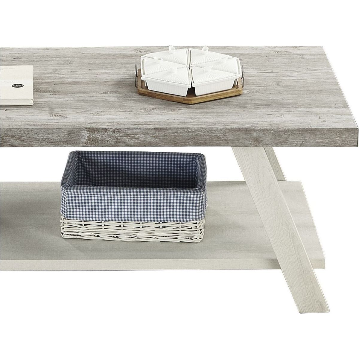 Athens Contemporary Two-Tone Wood Shelf Coffee Table in Weathered Gray and Beige