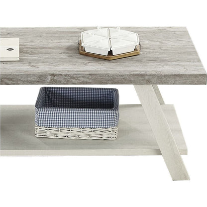 Athens Contemporary Two-Tone Wood Shelf Coffee Table in Weathered Gray and Beige