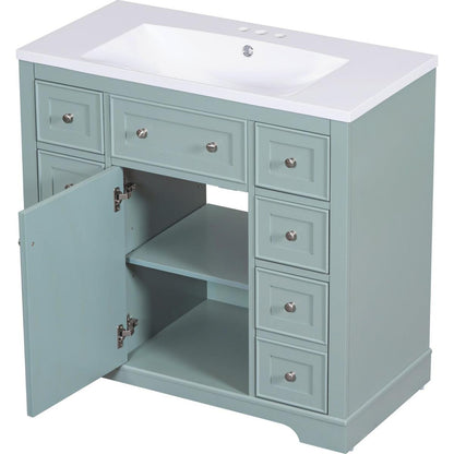 36" Bathroom Vanity with Sink Combo, One Cabinet and Six Drawers, Solid Wood and MDF Board, Green