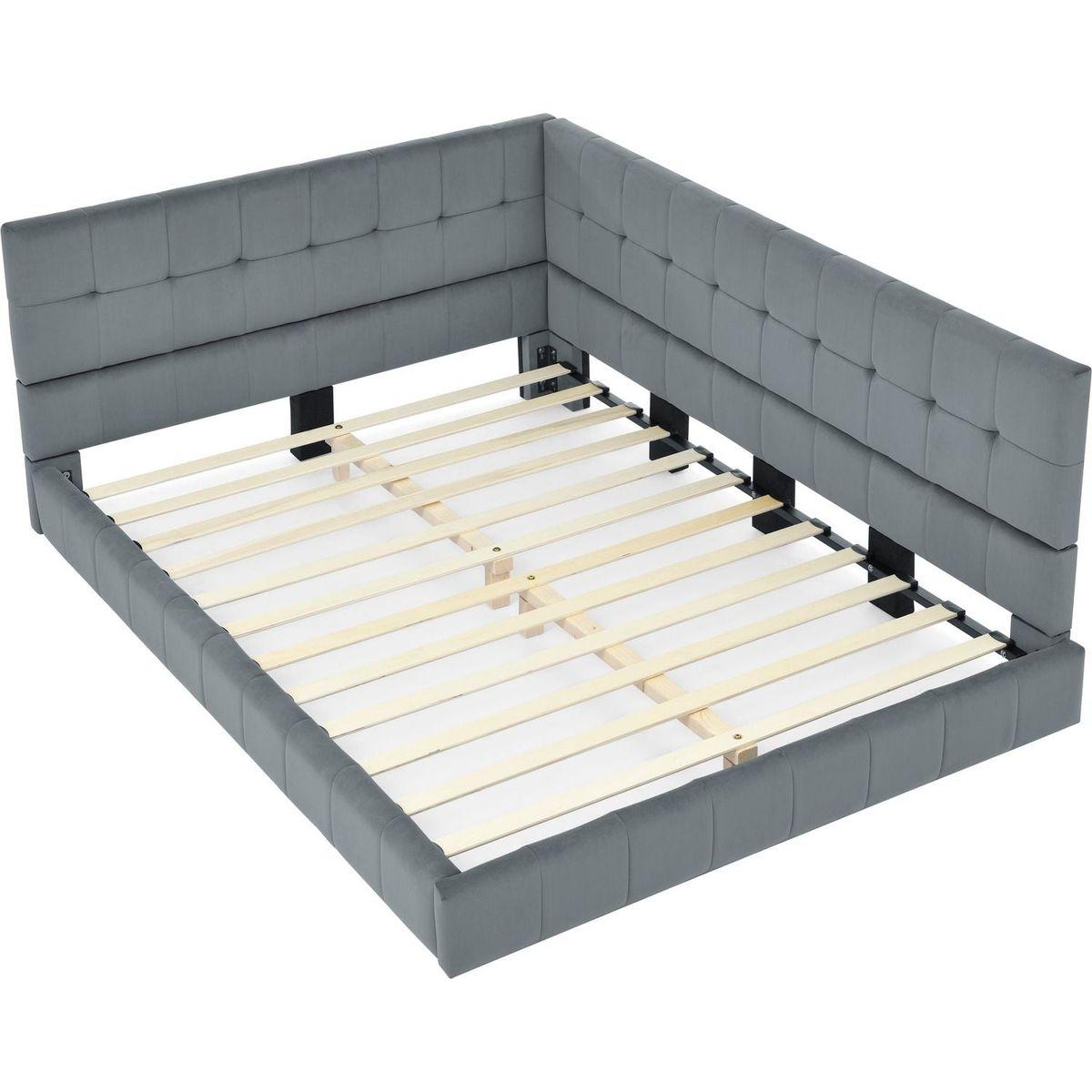 Full Size Upholstered Tufted Bed Frame, Sofa Bed Frame with Comfortable Backrest and Armrests, Full Size Bed for Bedroom, Living Room,Velvet, Grey(80.5"x59"x30.5")