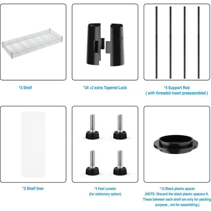 3 Tier Wire Shelving Unit, 1050 LBS NSF Height Adjustable Metal Garage Storage Shelves, Heavy Duty Storage Wire Rack Metal Shelves - Chrome
