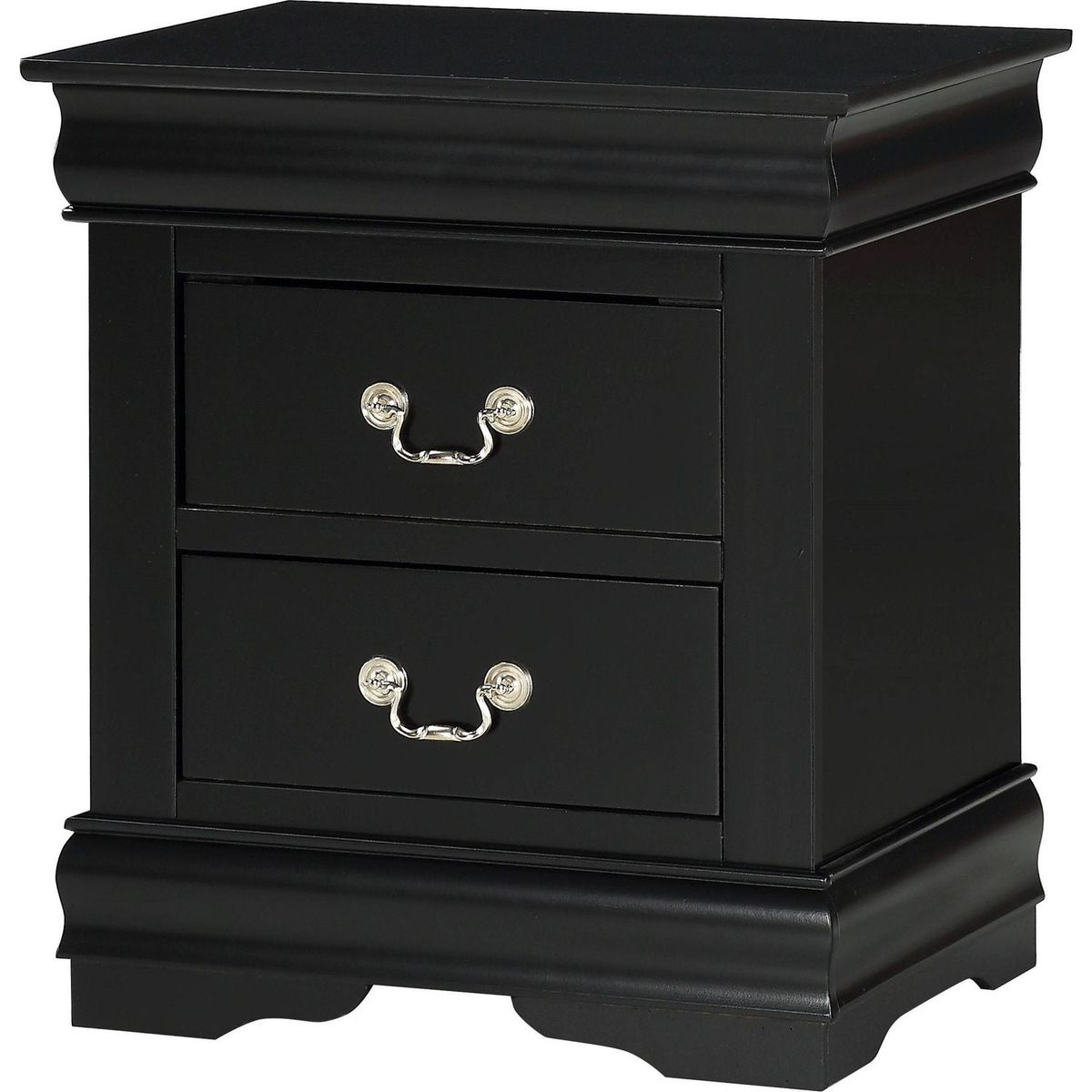 1pc Black Finish Two Drawers Louis Philip Nightstand Solid Wood Contemporary & Simple Style