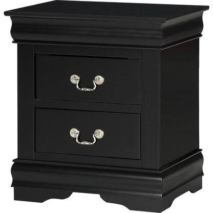 1pc Black Finish Two Drawers Louis Philip Nightstand Solid Wood Contemporary & Simple Style