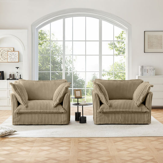 Set of 2 Slipcovered Armchairs,Deep Seat Accent Chair Set for Living Room, Reading Room, Bedroom and Working Spaces,Armchair Sets with Large Soft Pillows,Camel Corduroy Fabric