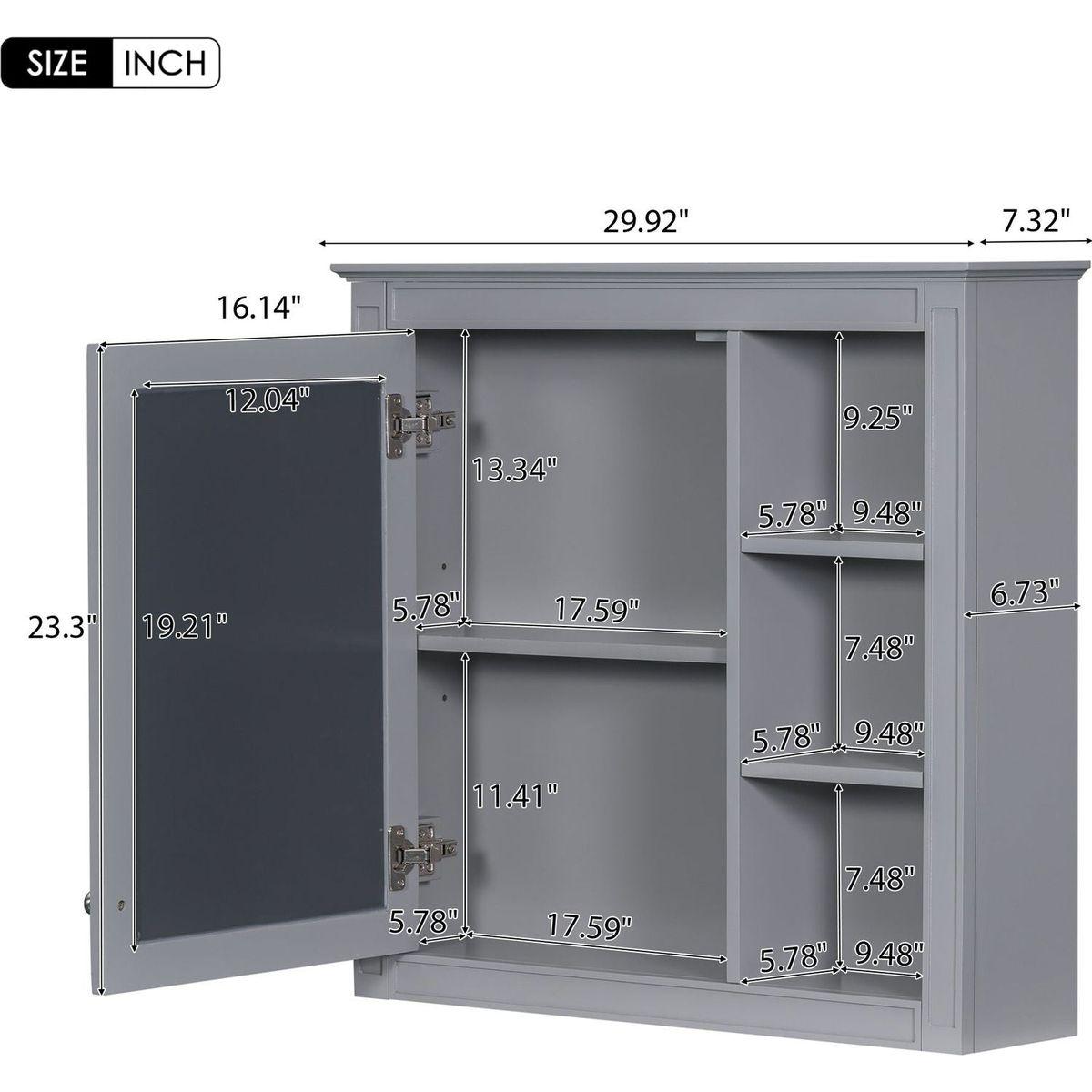 30" x 28" Medicine Cabinet, Wall Mounted Bathroom Storage Cabinet, Modern Bathroom Wall Cabinet with Mirror,Medicine Cabinet, Mirror Cabinet with 3 Open Shelves (Not Include Bathroom Vanity) - Streamdale Furniture