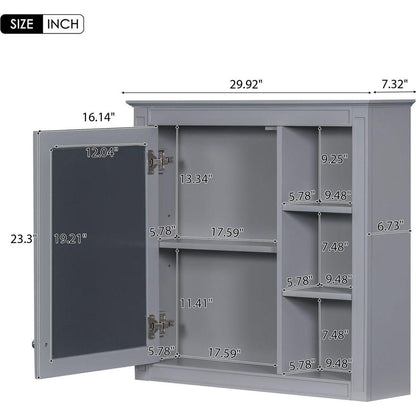 30" x 28" Medicine Cabinet, Wall Mounted Bathroom Storage Cabinet, Modern Bathroom Wall Cabinet with Mirror,Medicine Cabinet, Mirror Cabinet with 3 Open Shelves (Not Include Bathroom Vanity) - Streamdale Furniture