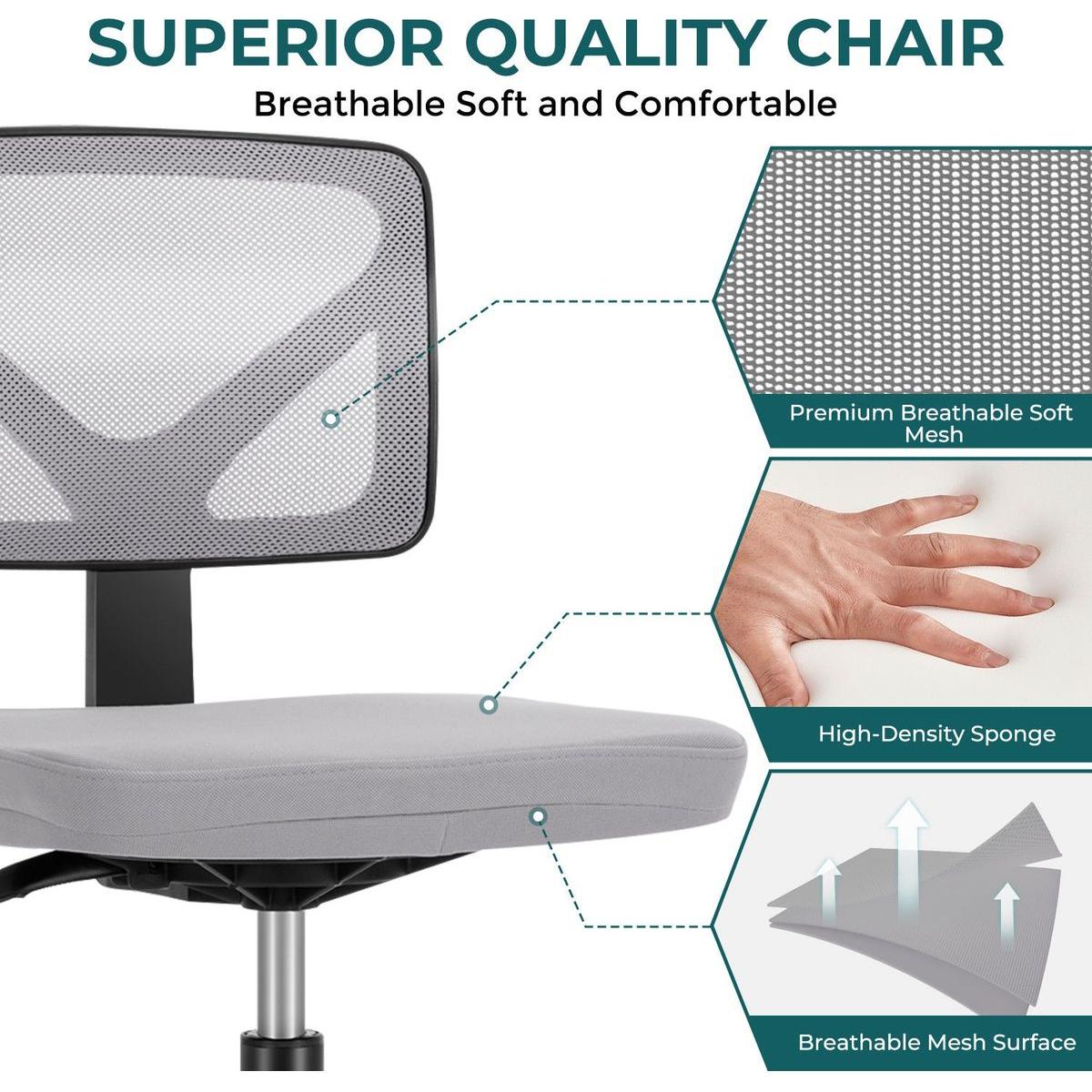 Armless Desk Chair Small Home Office Chair with Lumbar Support