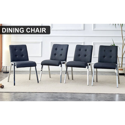 Grid armless high backrest dining chair, electroplated metal legs, black 2-piece set, office chair. Suitable for restaurants, living rooms, kitchens, and offices. XS-0809