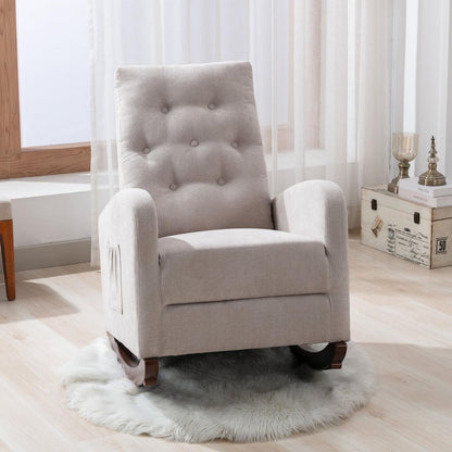 Baby Room High Back Rocking Chair Nursery Chair, Comfortable Rocker Fabric Padded Seat, Modern High Back Armchair