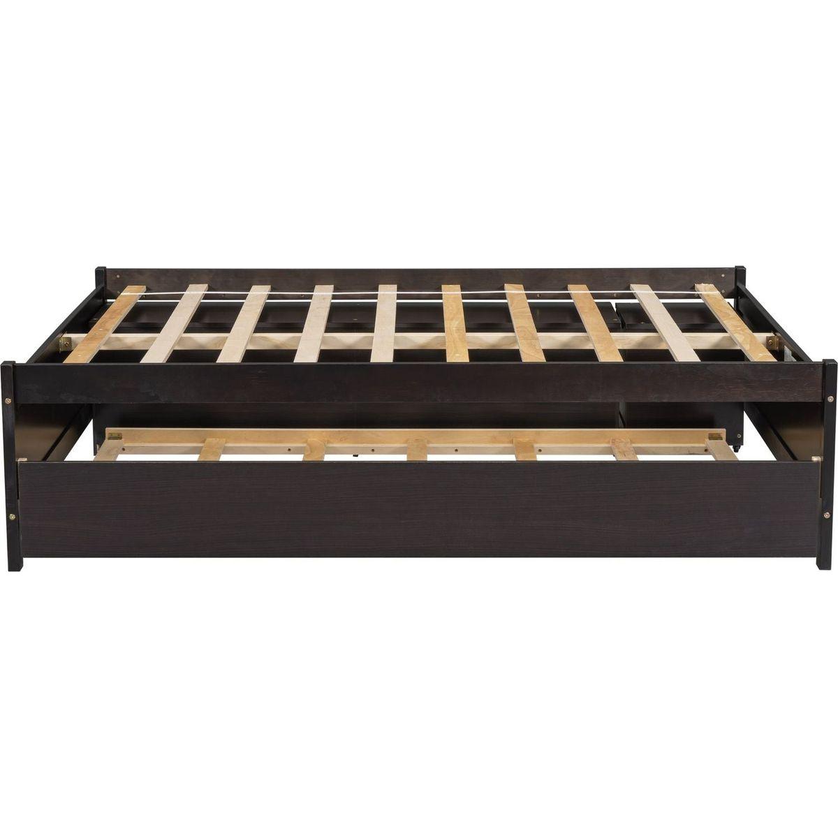 Versatile Full Bed with Trundle,Under bed Storage Box and Nightstand .Espresso