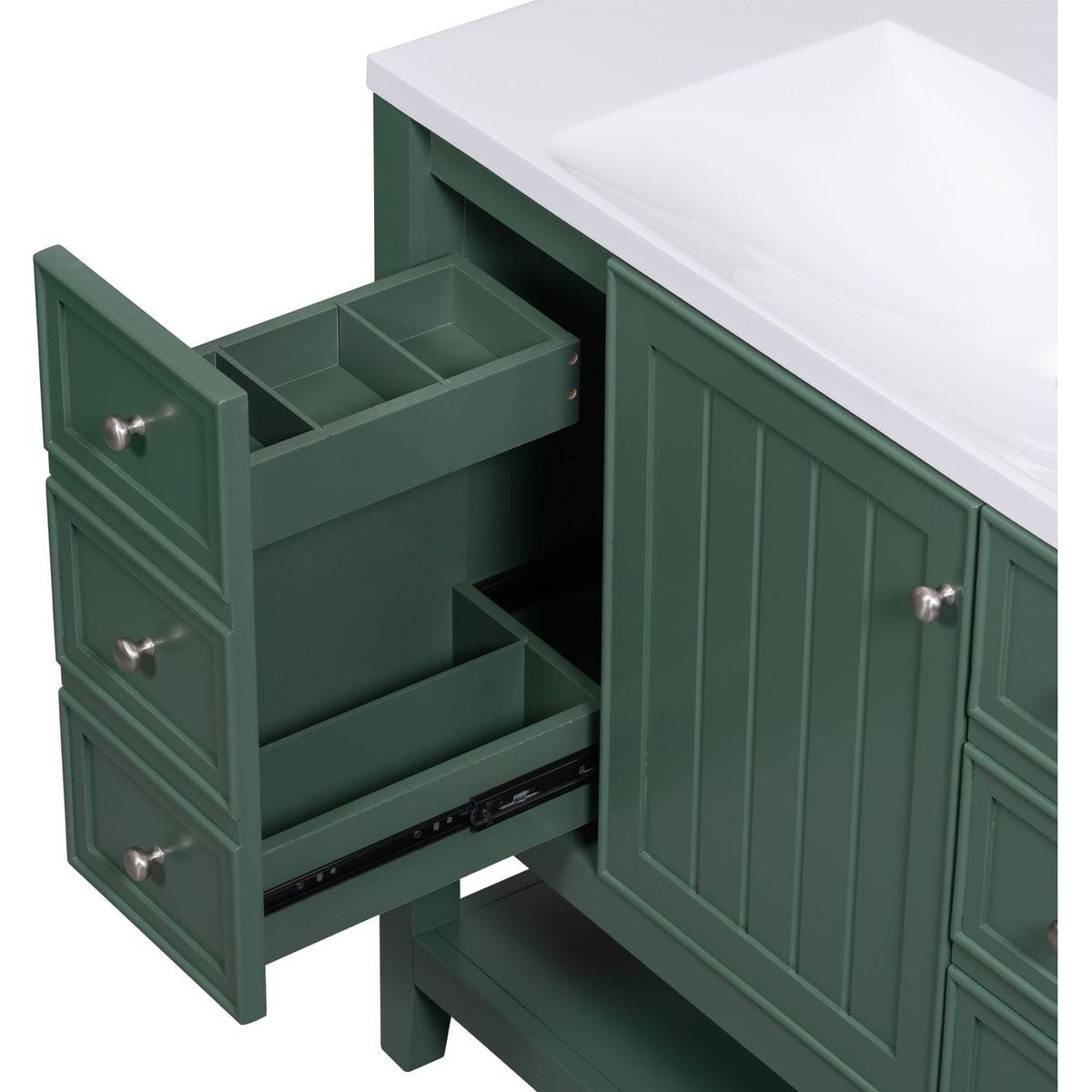 36" Bathroom Vanity with Sink Combo, One Cabinet and Three Drawers, Solid Wood and MDF Board, Green